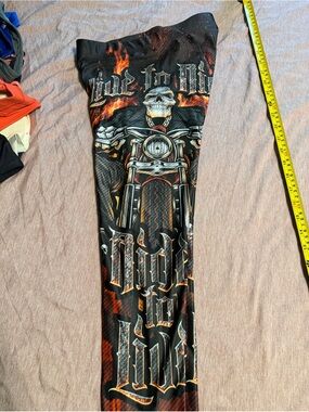 Gearbunch  women’s Black & Orange Motorcycle Graphic Pants leggings Ride to Live